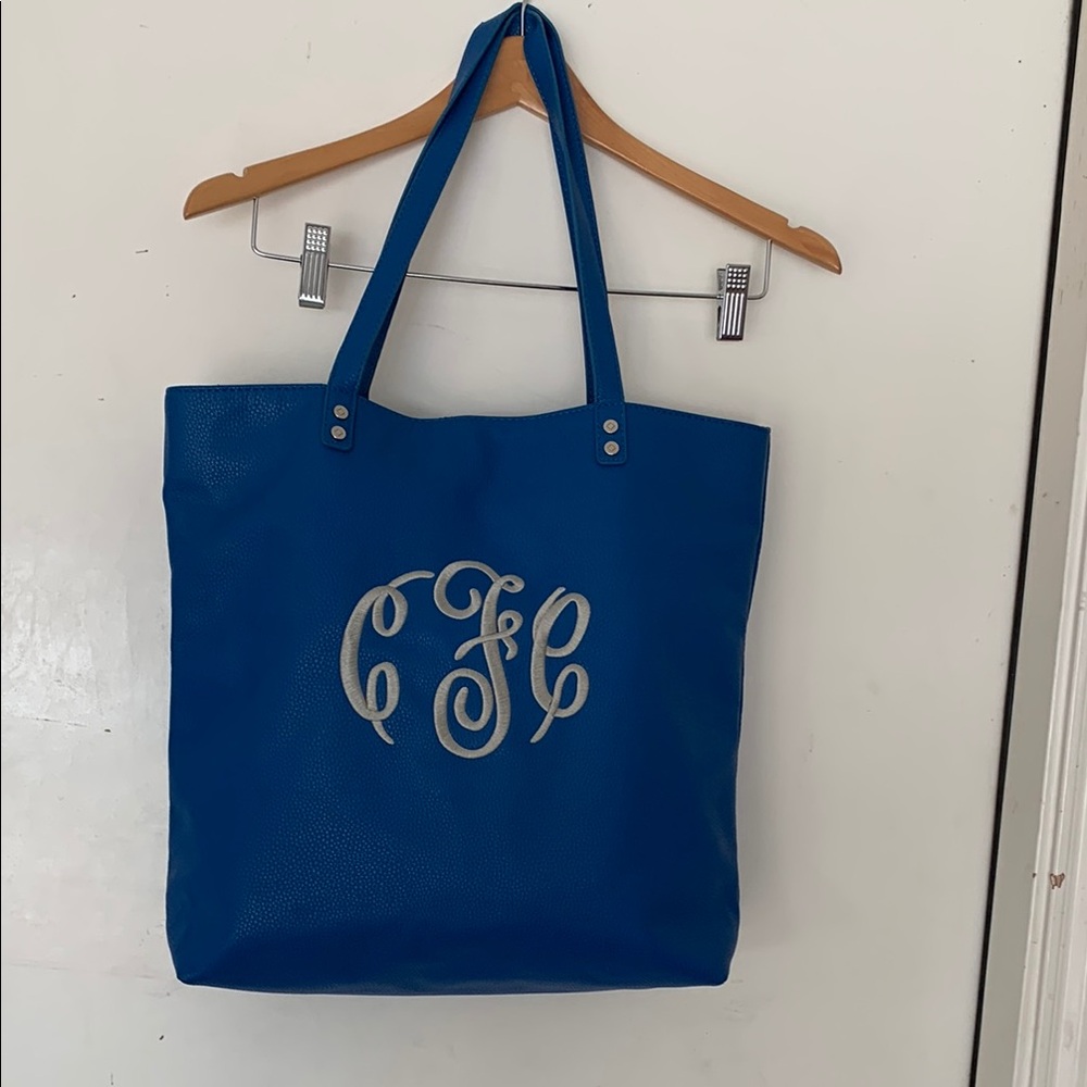 Blue Monogrammed Tote Bag